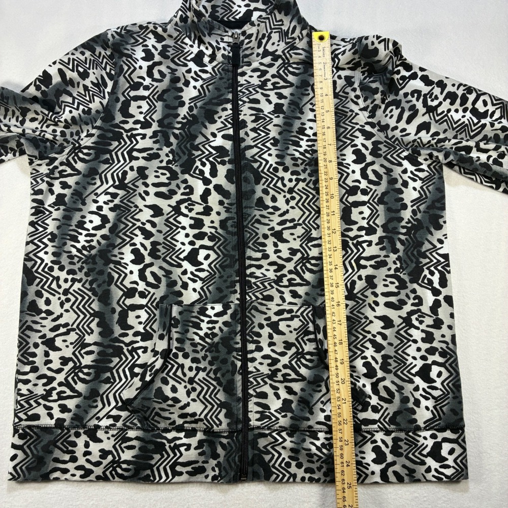 Kim Rogers Leopard Chevron Zip Up Track Jacket Womens Large Gray Black White - Picture 9 of 10